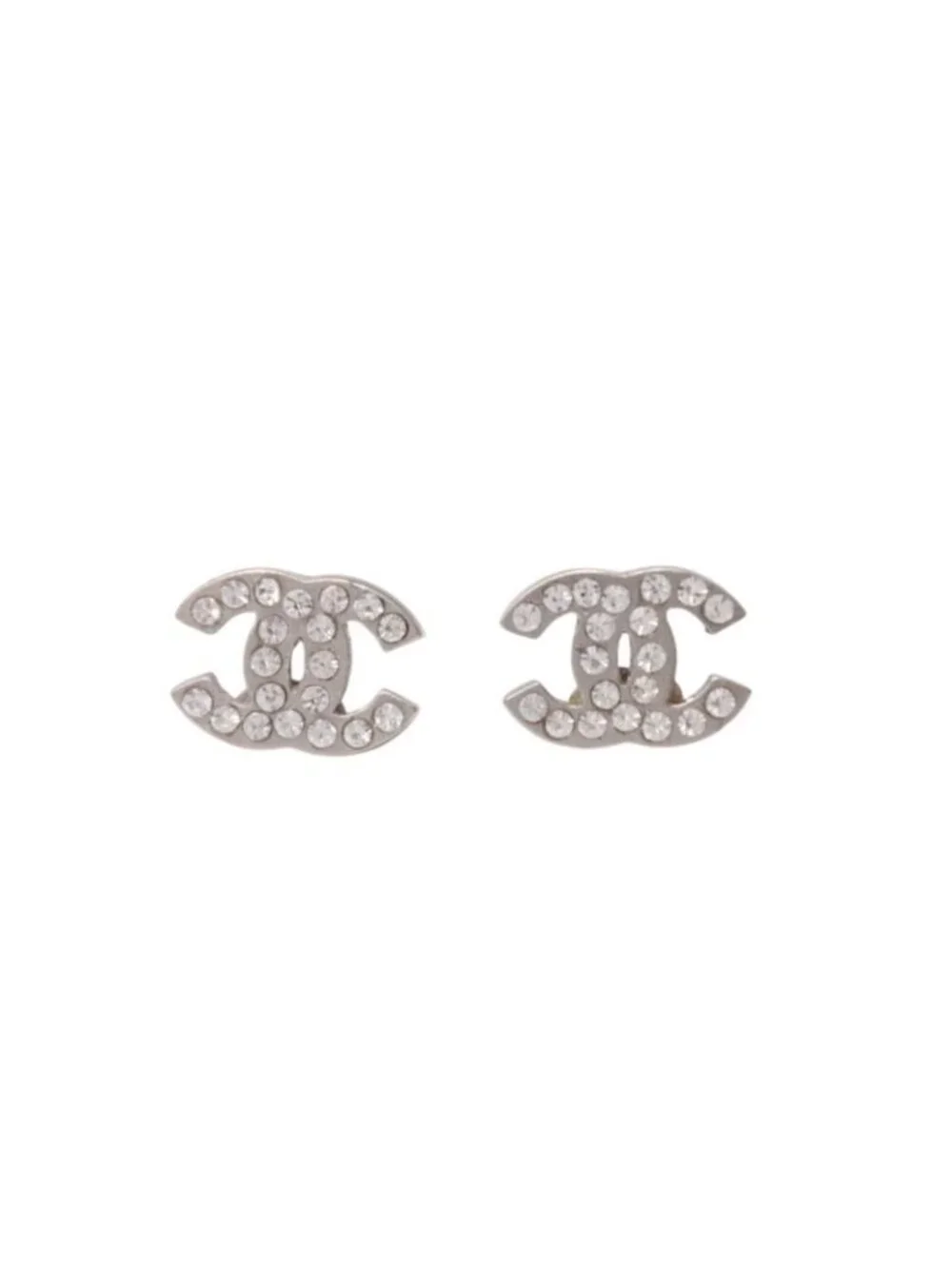 Chanel CC Logo Earrings 09 Rhinestone Metal Silver Clear